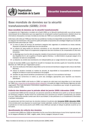 Base mondiale de données sur la sécurité transfusionnelle (GDBS ...