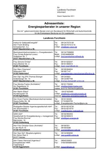 Adressenliste: Energiesparberater in unserer Region