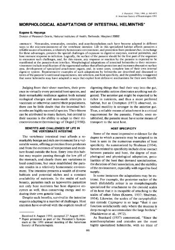 Morphological Adaptations of Intestinal Helminths