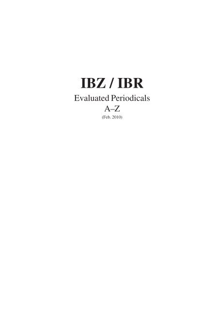 IBZ / IBR - Walter de Gruyter