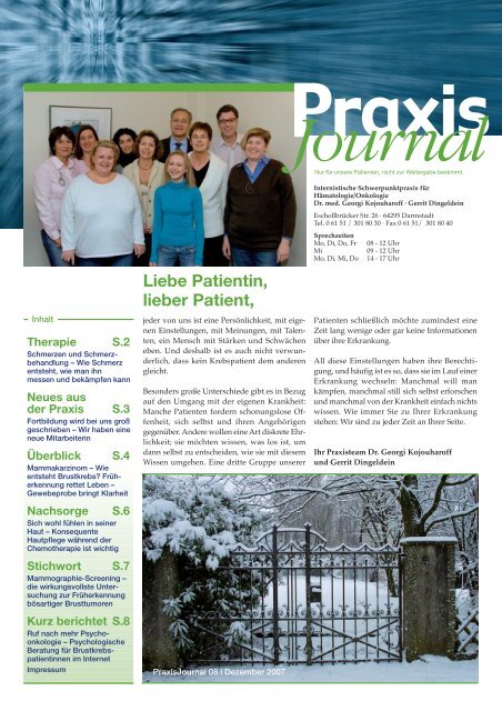 Ausgabe 8 / 2007 - Onkologische Schwerpunktpraxis Darmstadt