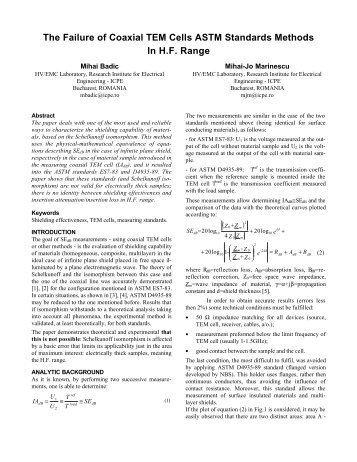 The Failure of Coaxial TEM Cells ASTM Standards Methods In H.F. ...