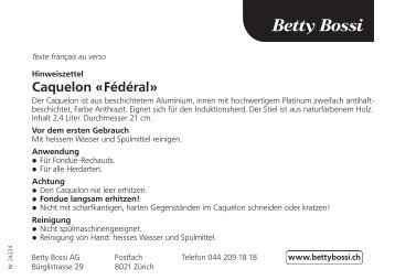 la notice d'emploi - Betty Bossi