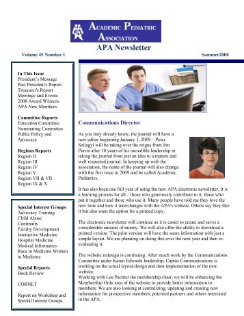 APA Newsletter - Academic Pediatric Association