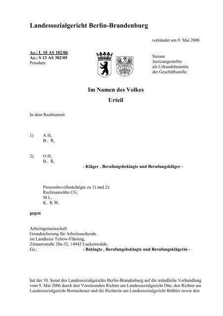 Im Namen des Volkes Urteil - Landessozialgericht der Länder Berlin ...