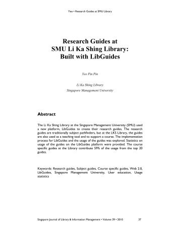 Research Guides at SMU Li Ka Shing Library: Built with LibGuides