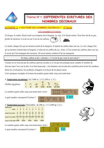 ThÃ¨me NÂ°1: DIFFERENTES ECRITURES DES NOMBRES ...