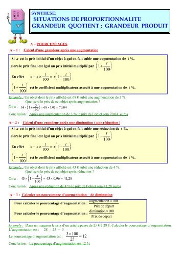 situations de proportionnalite grandeur quotient ; grandeur produit