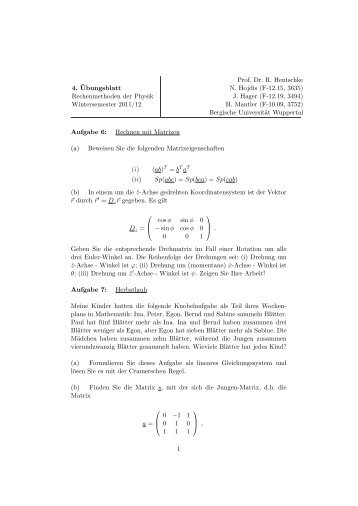 4. Â¨Ubungsblatt Rechenmethoden der Physik Wintersemester 2011 ...