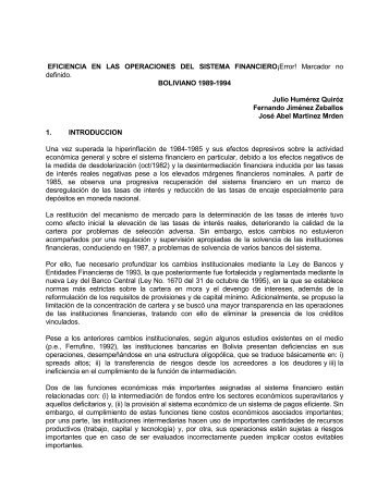 EFICIENCIA EN LAS OPERACIONES DEL SISTEMA FINANCIERO ...