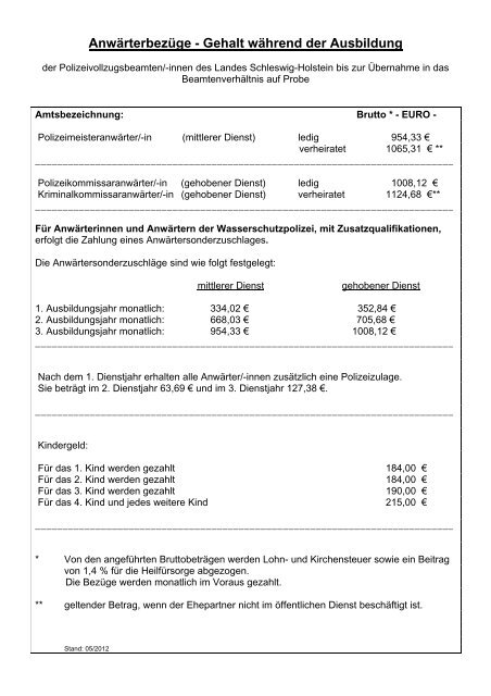 Anwrterbezge - Gehalt Whrend Der Ausbildung - Landespolizei