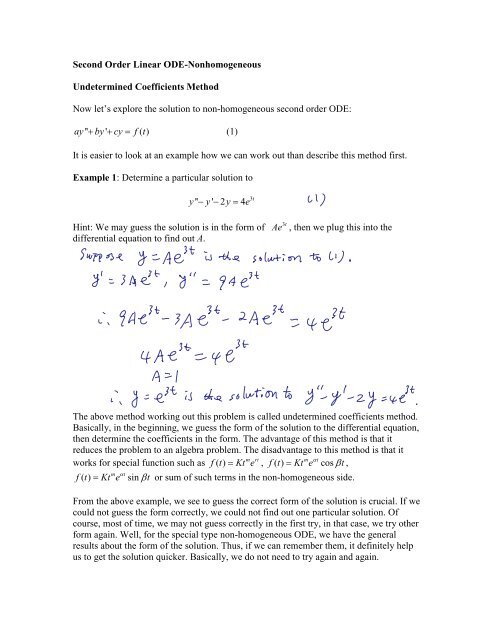 Second Order Differential Equation III: Non-Homogeneous ...