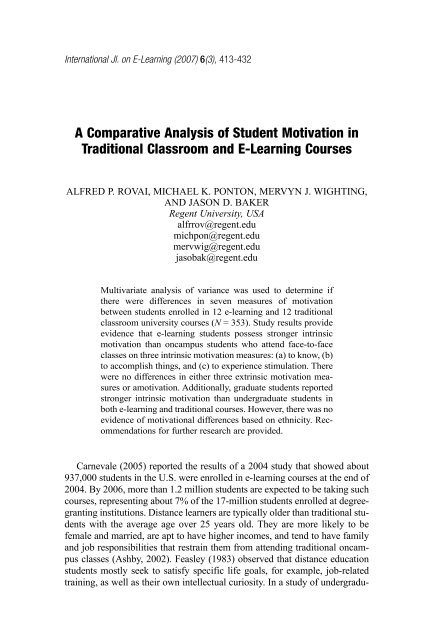 A Comparative Analysis of Student Motivation in ... - Anitacrawley.net