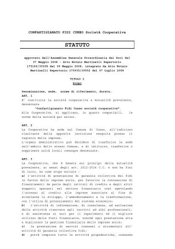 Scarica lo Statuto - Confartigianato Imprese Cuneo