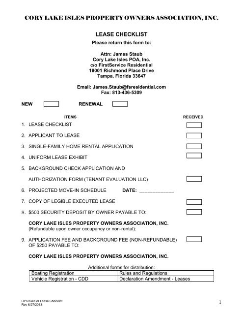 Rental Application - cory lake isles