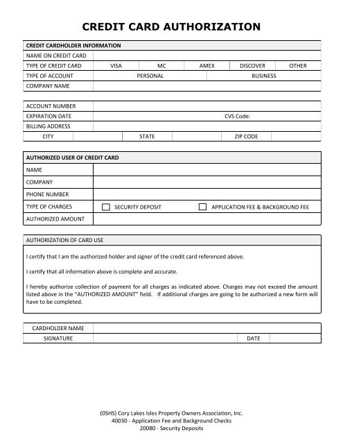 Rental Application - cory lake isles