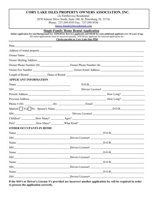 Rental Application - cory lake isles