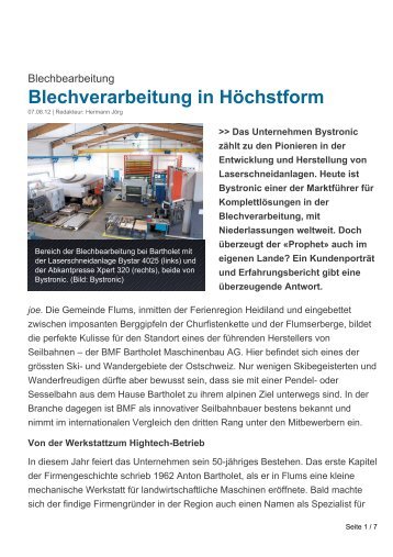 Blechverarbeitung in Höchstform - Bartholet Metallbau AG