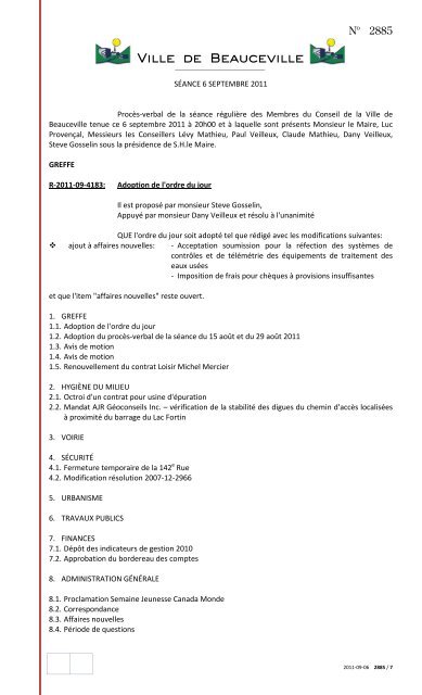Procès verbal du 6 septembre 2011 - Ville de Beauceville