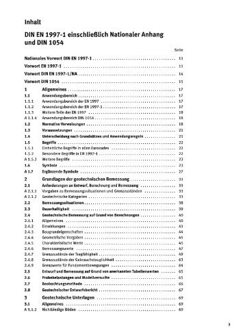 Inhalt DIN EN 1997-1 einschlieÃlich Nationaler Anhang und DIN 1054