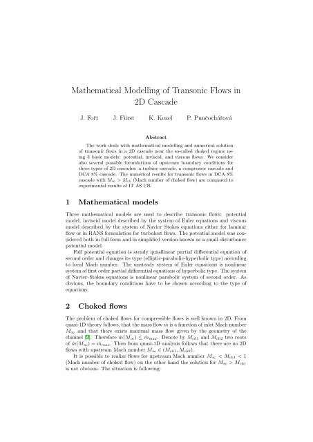 Mathematical Modelling of Transonic Flows in 2D Cascade