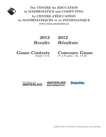 2012 Results Gauss Contests 2012 Résultats Concours Gauss