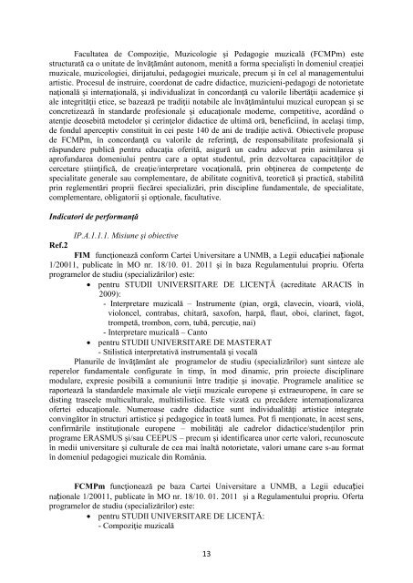 raport de evaluare interna a calitatii â 2011 - Universitatea NaÅ£ionalÄ ...