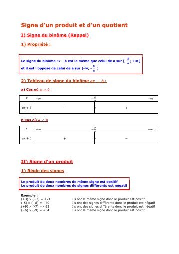 Seconde - Signe d'un produit et d'un quotient - Parfenoff . org