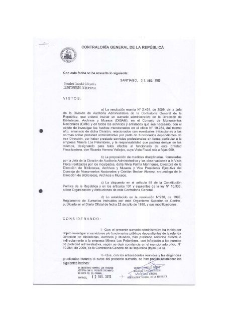 el informe de un sumario administrativo - CIPER Chile