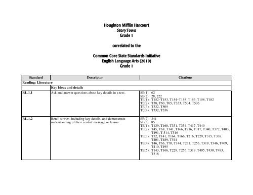 Houghton Mifflin Harcourt StoryTown Grade 1 correlated to the ...