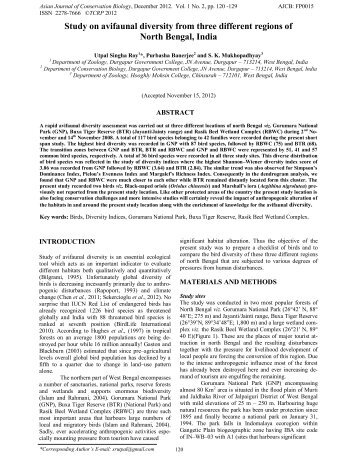 Study on avifaunal diversity from three different regions of North ...