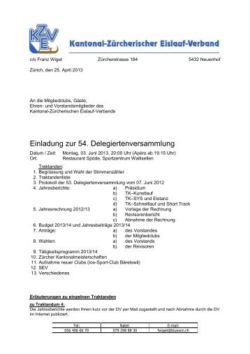 Einladung zur 54. Delegiertenversammlung - KZEV