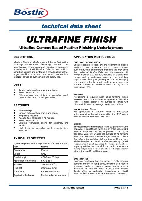 technical data sheet ULTRAFINE FINISH - Bostik Hong Kong Limited