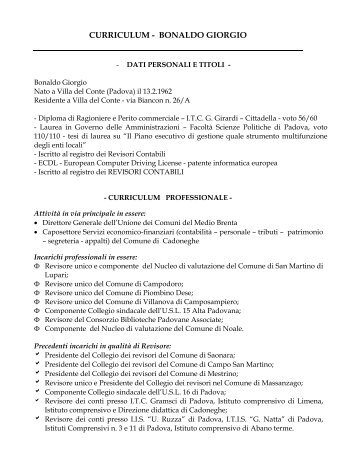 curriculum - bonaldo giorgio - Unione dei Comuni del Medio Brenta