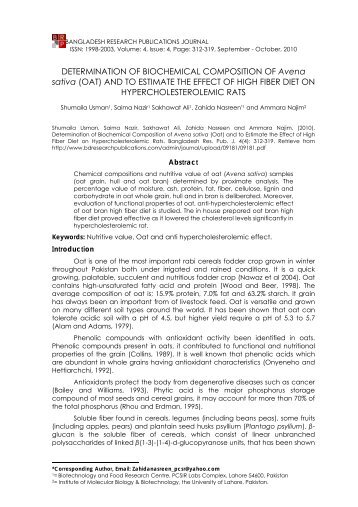 Determination of Biochemical Composition of Avena sativa