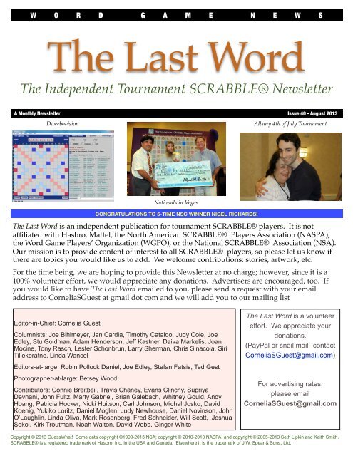 Scrabble The Last Word Newsletter