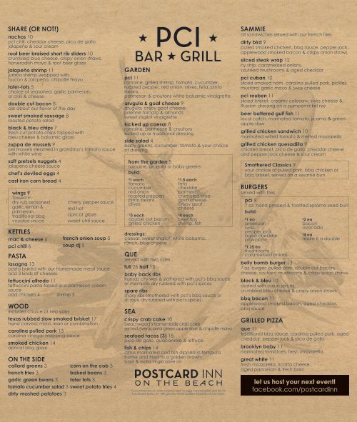 PCI Bar & Grill Lunch Menu - Postcard Inn on the Beach