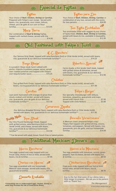 VIEW OUR MENU... - Felipe's Mexican Restaurant