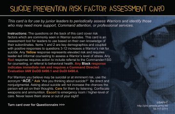 Suicide Prevention Risk Factor Assessment Card - U.S. Army Public ...