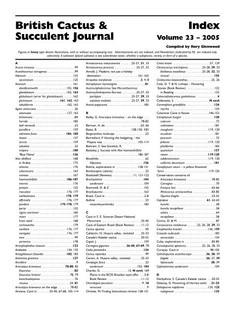 British Cactus & Index Succulent Journal Volume 23 – 2005