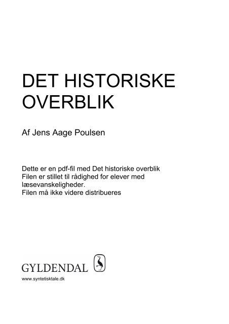 DET HISTORISKE OVERBLIK - Syntetisk tale - Gyldendal