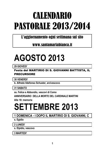 Calendario Pastorale Parrocchiale - Santa Maria Bianca della ...
