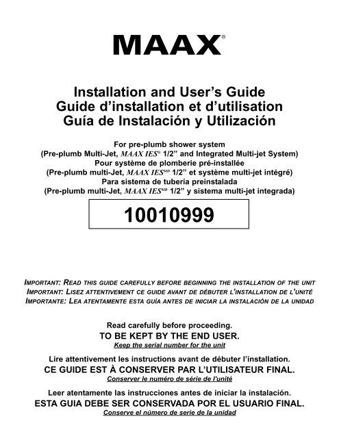Installation and User's Guide Guide d'installation ... - Wolseley Express