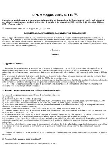 D.M. 9 maggio 2001, n. 116 (1). - Regione Lombardia