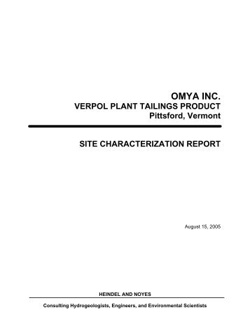 Tailings Characterization Report - Omya in Vermont