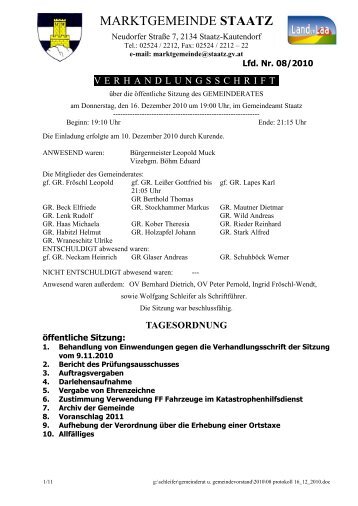 Protokoll der Gemeinderatssitzung vom 16.12. 2010 - SPOE-Staatz ...