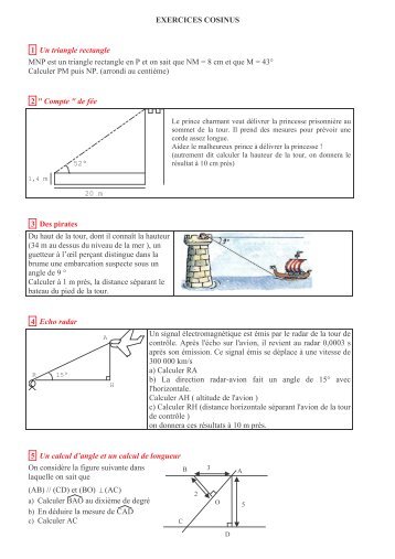 EXERCICES COSINUS 1 Un triangle rectangle MNP est un triangle ...