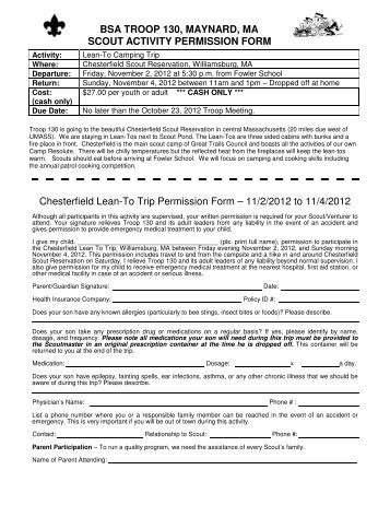 BSA TROOP 130, MAYNARD, MA SCOUT ACTIVITY PERMISSION ...