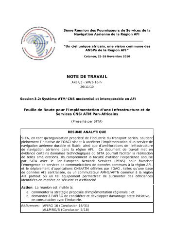 NOTE DE TRAVAIL - asecna