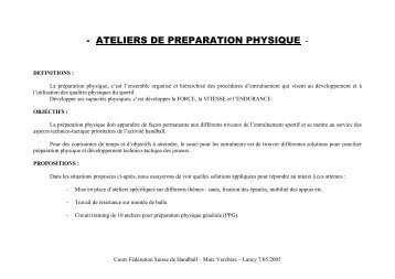 ATELIERS DE PREPARATION PHYSIQUE - Handballouest